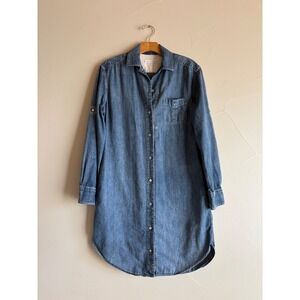 Rag & Bone JEAN Blue Denim Button Down Shirt Dress Medium Wash Cotton Silk SZ M